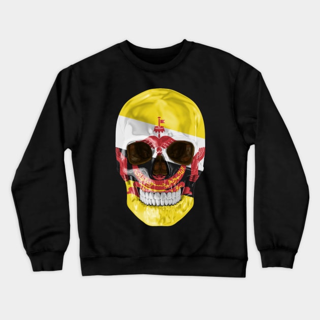 Brunei Flag Skull - Gift for Bruneian With Roots From Brunei Crewneck Sweatshirt by Country Flags
